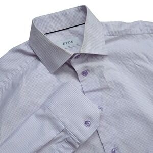 Eton Shirt Mens 15.5 39 Slim Purple Check Dress Button Up Long Sleeve